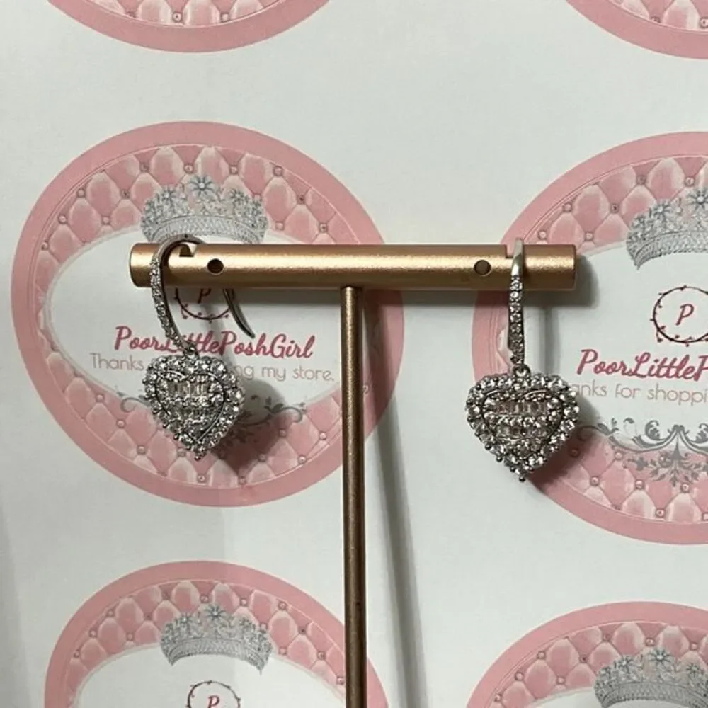 The Heart of Bling 925 Silver Drop Earrings w White Sapphire